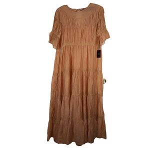 Code x Mode‎ Women's M/L Boho Midi Chiffon Dress Soft Peach Embroidered Accents